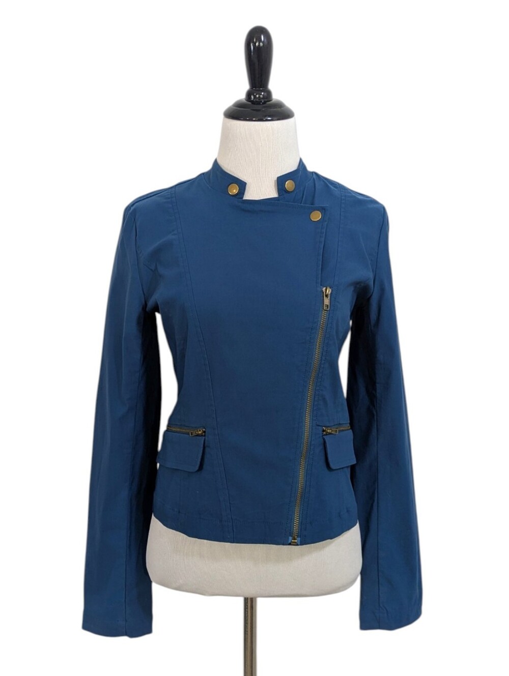 Eden Society Blue Cropped Moto Jacket - Size Small Womens S - Stretchy